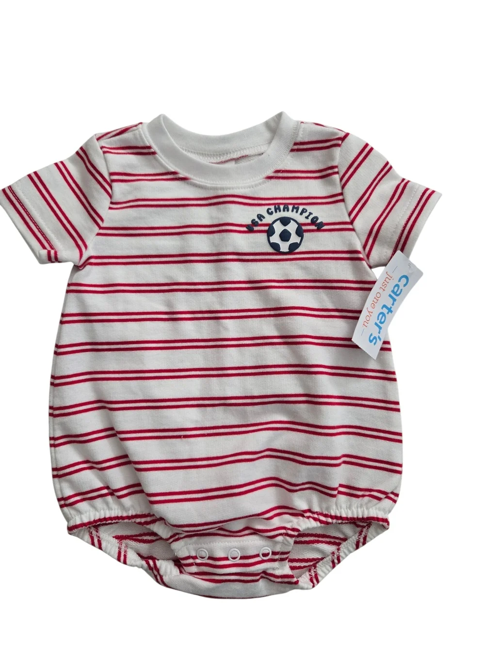 Carter's Infant Red & White Striped Soccer Romper - NWT - Size 6 M